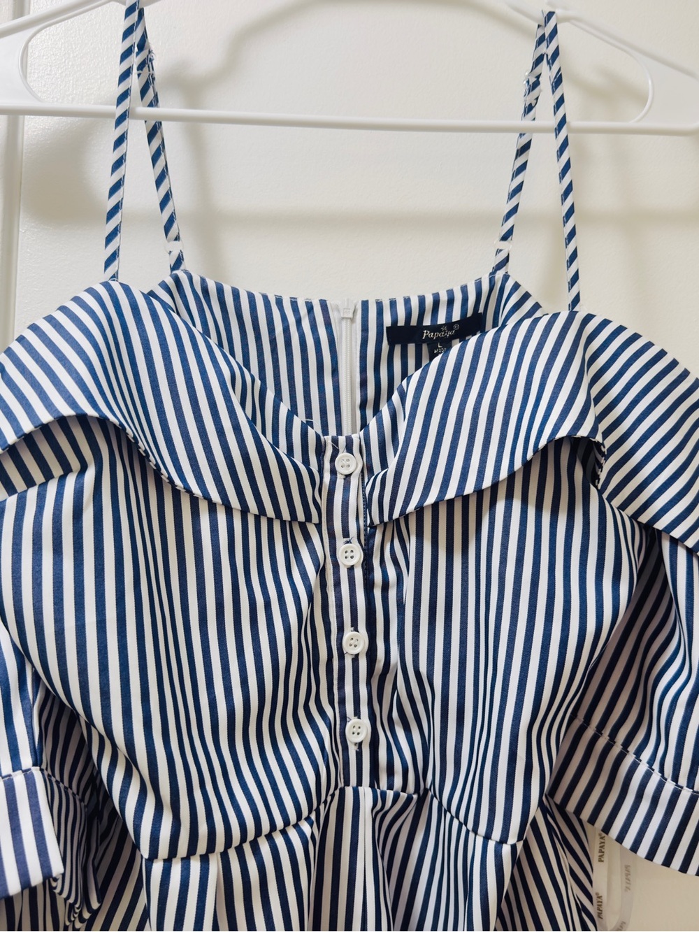 Papaya Blue & White Striped Spaghetti Strap Button-Front Camisole